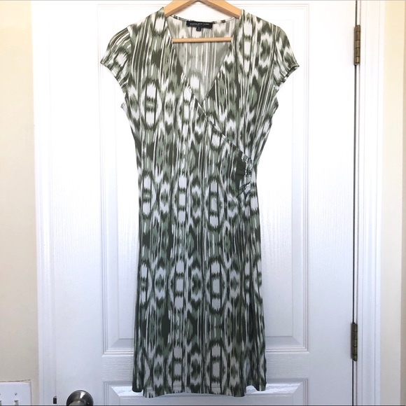 Jones New York Petite Green White Ikat Wrap Dress - Picture 3 of 9